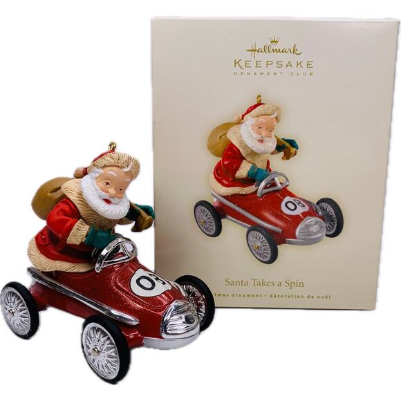 Hallmark SANTA TAKES A SPIN Keepsake Ornament 2008 Pedal Car Club Exclusive‎ - Picture 1 of 12